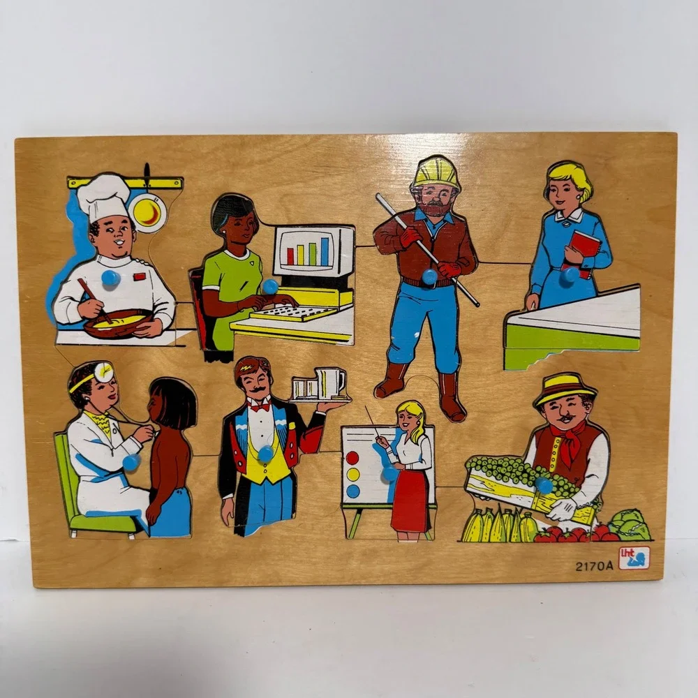 Vintage Lighthouse Toys Ltd Wooden Peg Puzzle 2170A Community Helpers Malta